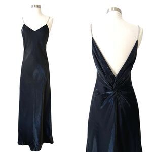 Vintage Bias Cut Slip Dress 8 Black Iridescent Look Prom Maxi 90s Y2K Goth Glam